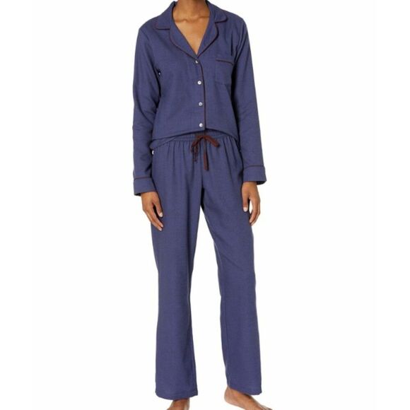 UGG Women's Pajama Set Loungewear Raven Flannel Satin Trim - Picture 1 of 7